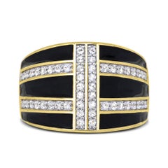 1/2 ct. White Topaz and Black Enamel 14K Gold over Sterling Silver Band Ring