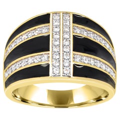 1/2 ct. White Topaz and Black Enamel 14K Gold over Sterling Silver Band Ring