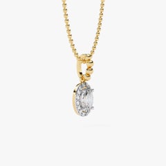 1/2 Ctw Dainty Oval Halo Diamond Pendant Necklace Bead Chain, 14K Solid Gold, SI