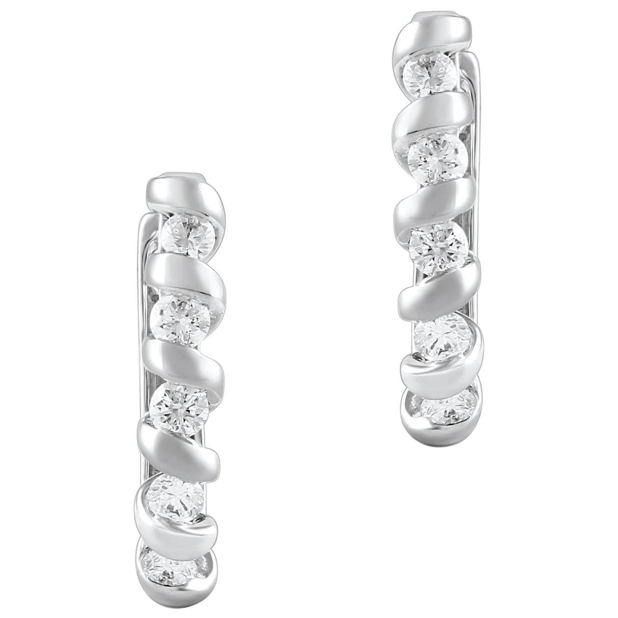 1/2 Carat Certified Diamond Braided Hoop Earring in 14 Karat White Gold For Sale