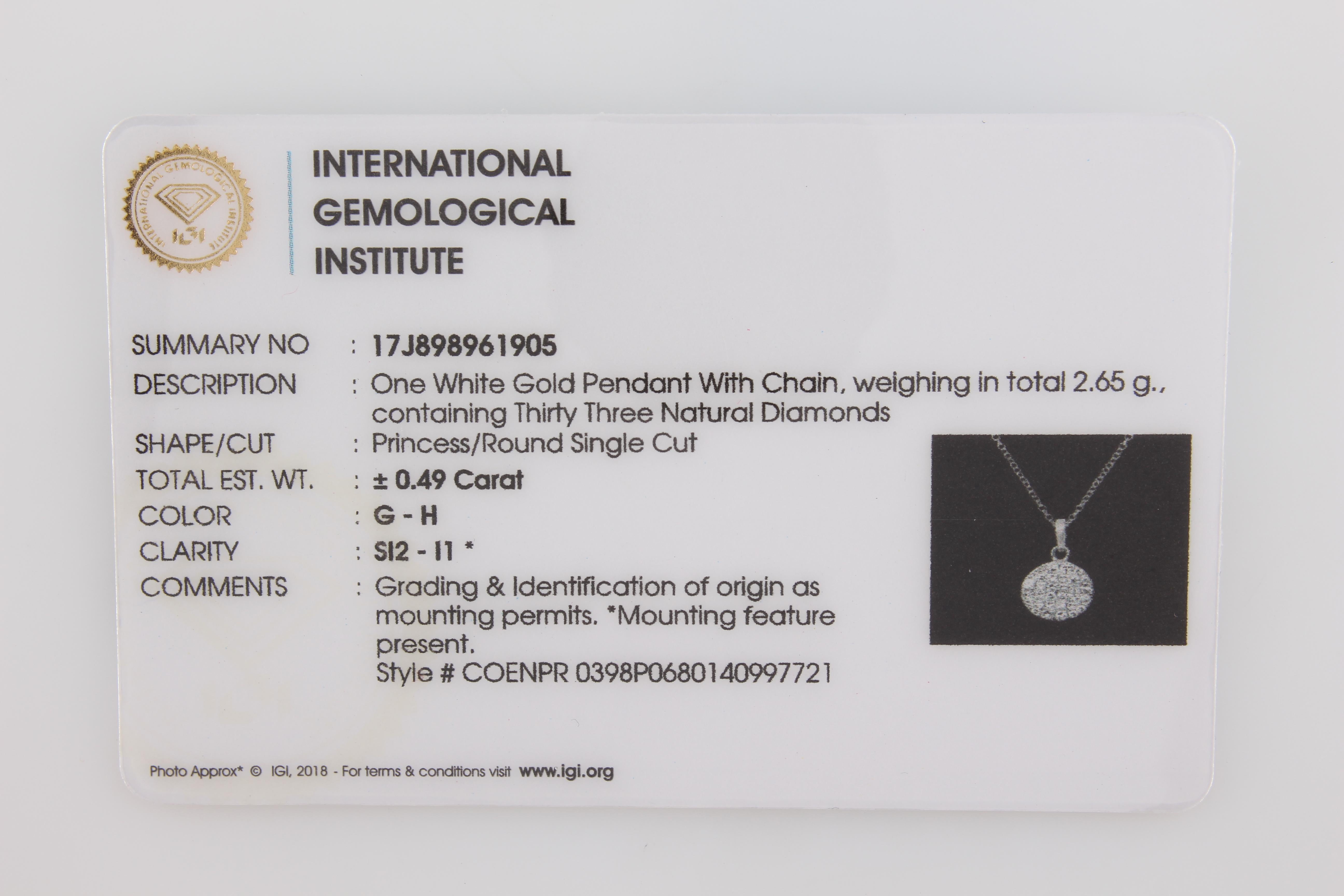 1/2 Carat Certified Diamond Pendant/Necklace in 14 Karat White Gold In New Condition For Sale In NEW YORK, NY