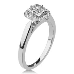 1/2 Carat (1.00 Carat Look) Certified Diamond Halo Ring in 18 Karat White Gold