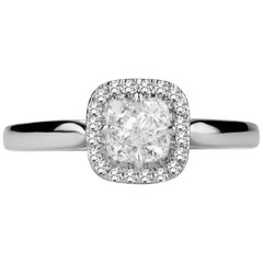 1/2 Carat (1.00 Carat Look) Certified Diamond Halo Ring in 18 Karat White Gold