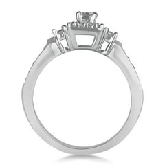 1/2 Carat Certified Princess and Round Diamond Halo Ring in 14 Karat White Gold