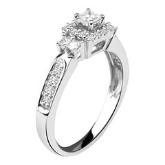 Vintage 1/2 Carat Certified Princess and Round Diamond Halo Ring in 14 Karat White Gold