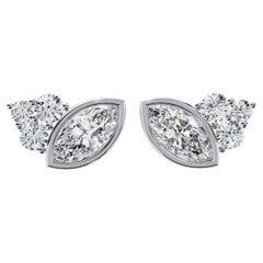 1/2 Ctw Marquise Round Diamond Stud Earring, Tiny Studs, 14K Solid Gold, SI GH