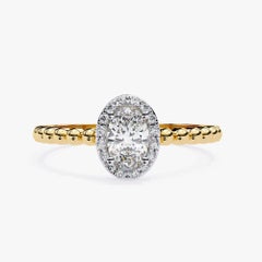 1/2 Ctw Oval Halo Diamond Engagement Ring Bead Band 14K Solid Gold, SI GH