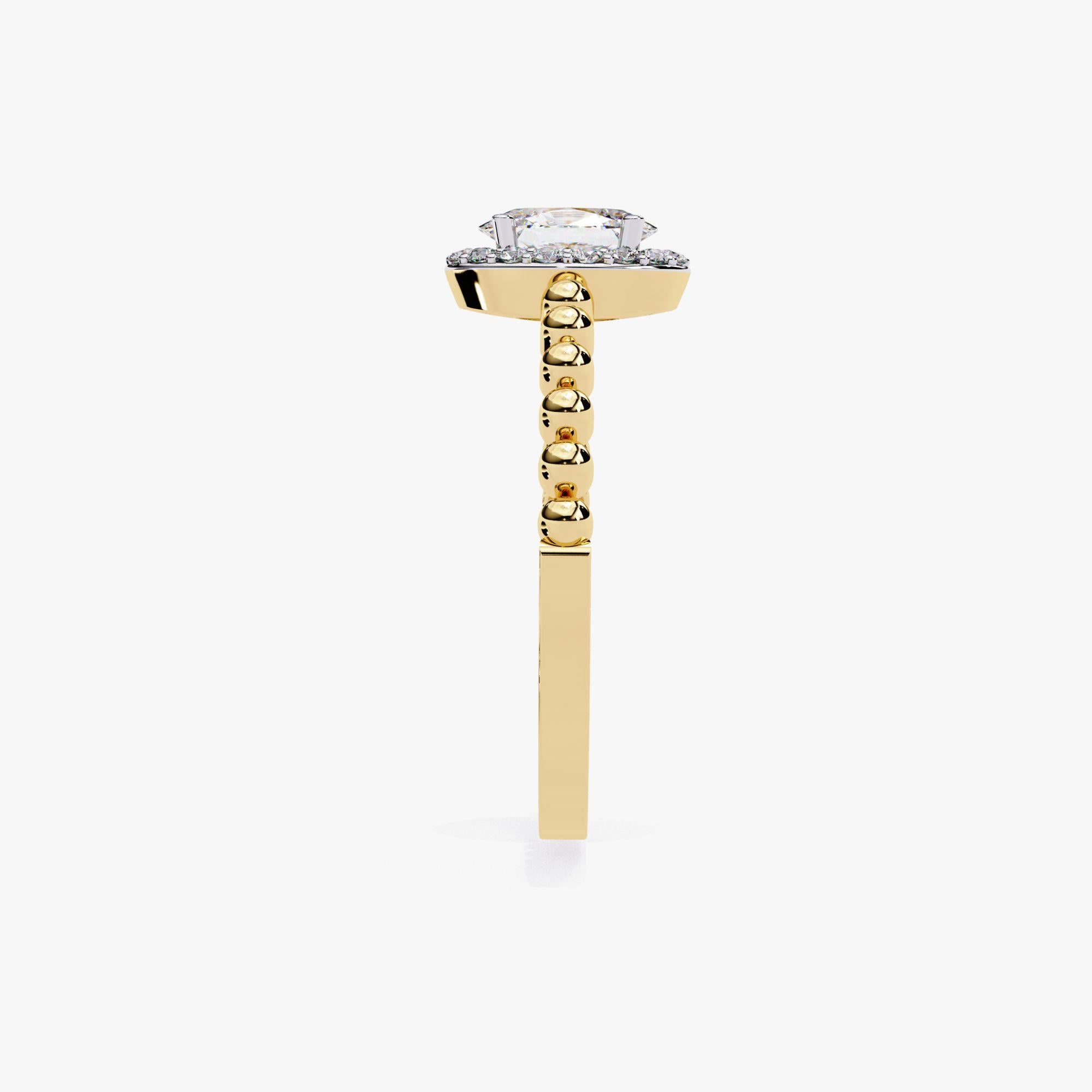 Contemporary 1/2 Ctw Oval Halo Diamond Engagement Ring Bead Band 14K Solid Gold, SI GH For Sale