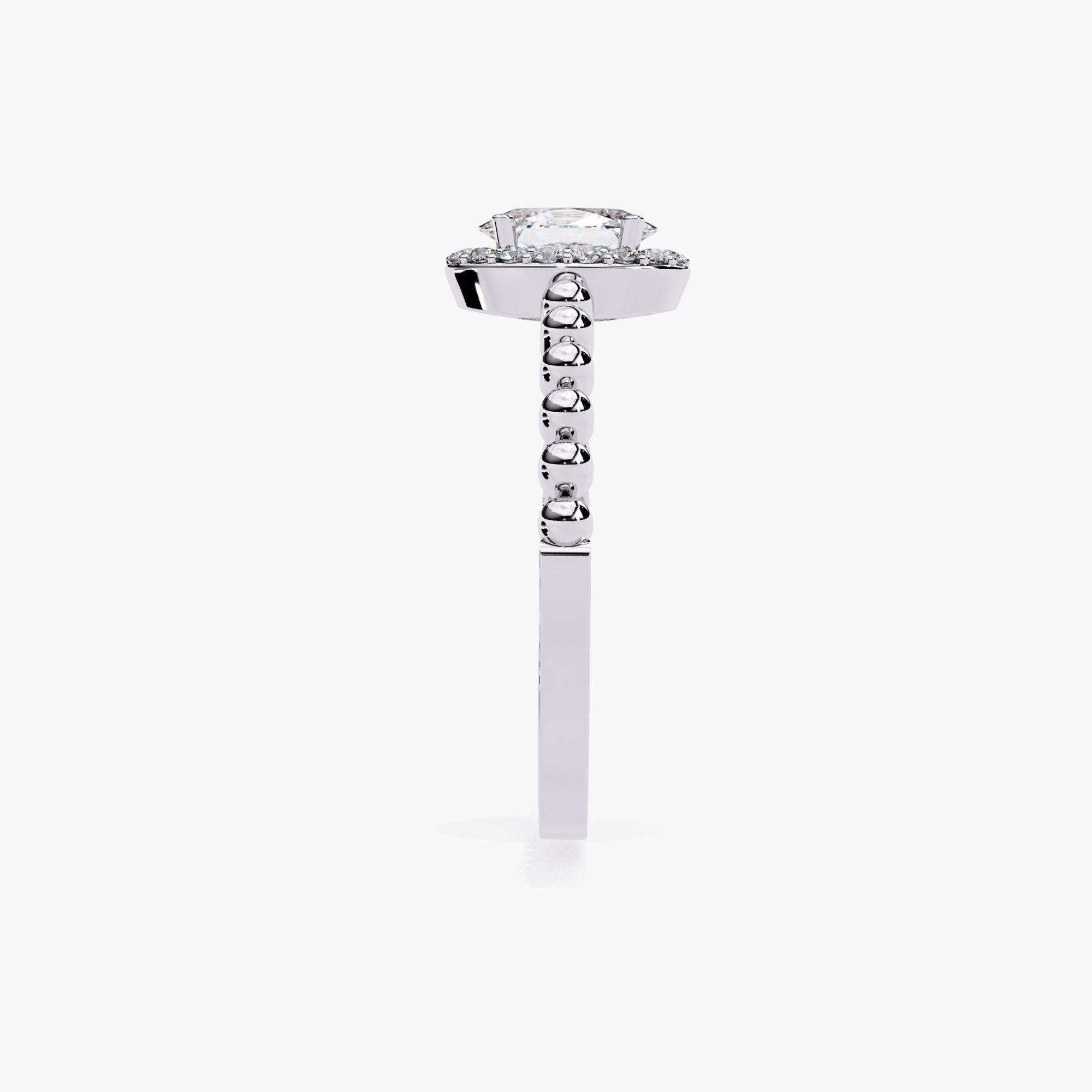 1/2 Ctw Oval Halo Diamond Engagement Ring Bead Band 14K Solid Gold, SI GH In New Condition For Sale In New York, NY
