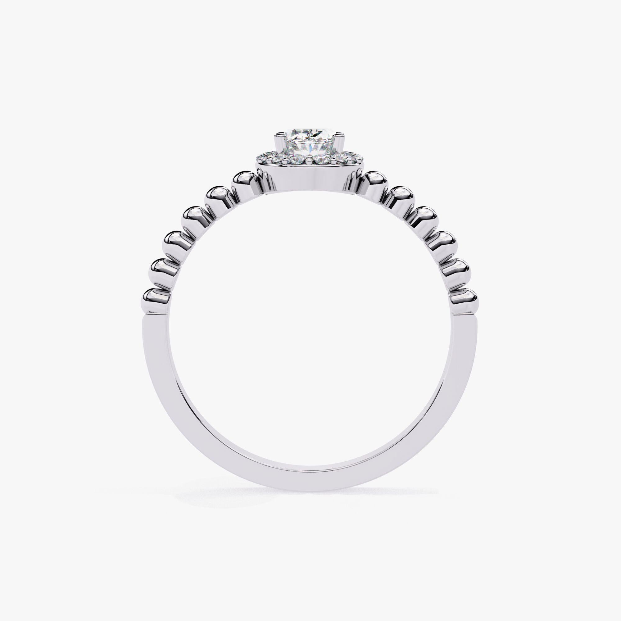 Women's or Men's 1/2 Ctw Oval Halo Diamond Engagement Ring Bead Band 14K Solid Gold, SI GH For Sale