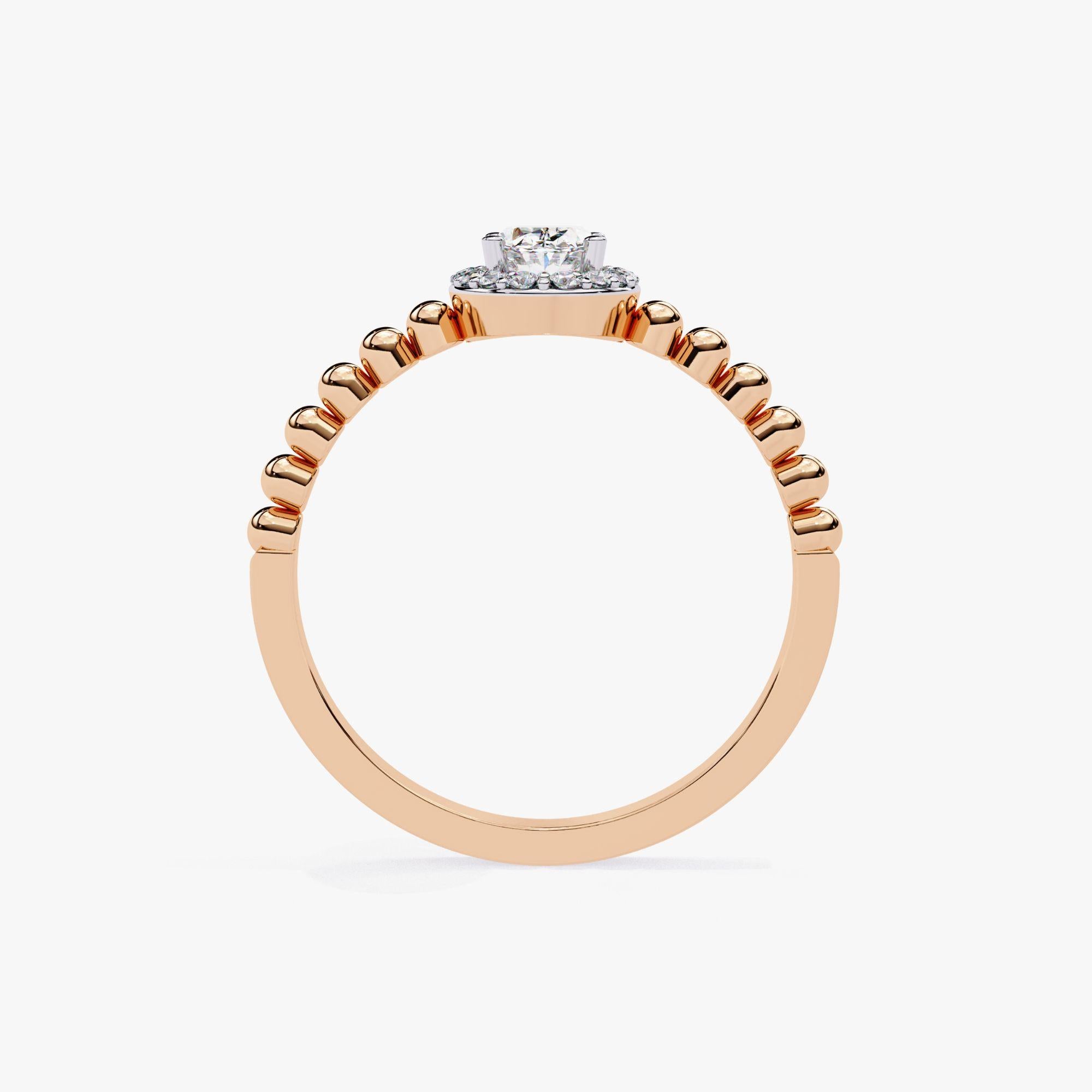 1/2 Ctw Oval Halo Diamond Engagement Ring Bead Band 14K Solid Gold, SI GH For Sale 2