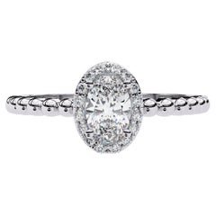 1/2 Ctw Oval Halo Diamant Verlobungsring Perlenband 14K Massivgold, SI GH