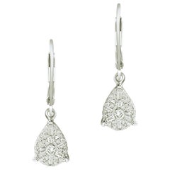 1/2 Carat Round & Baguette Certified Diamond Dangle Earring in 14 Karat White