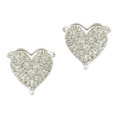 1/2 Carat Round & Baguette Certified Diamond Heart Earring in 14 Karat White