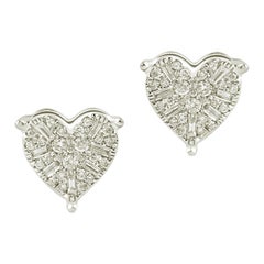 Vintage 1/2 Carat Round 
Baguette Certified Diamond Heart Earring in 14 Karat White