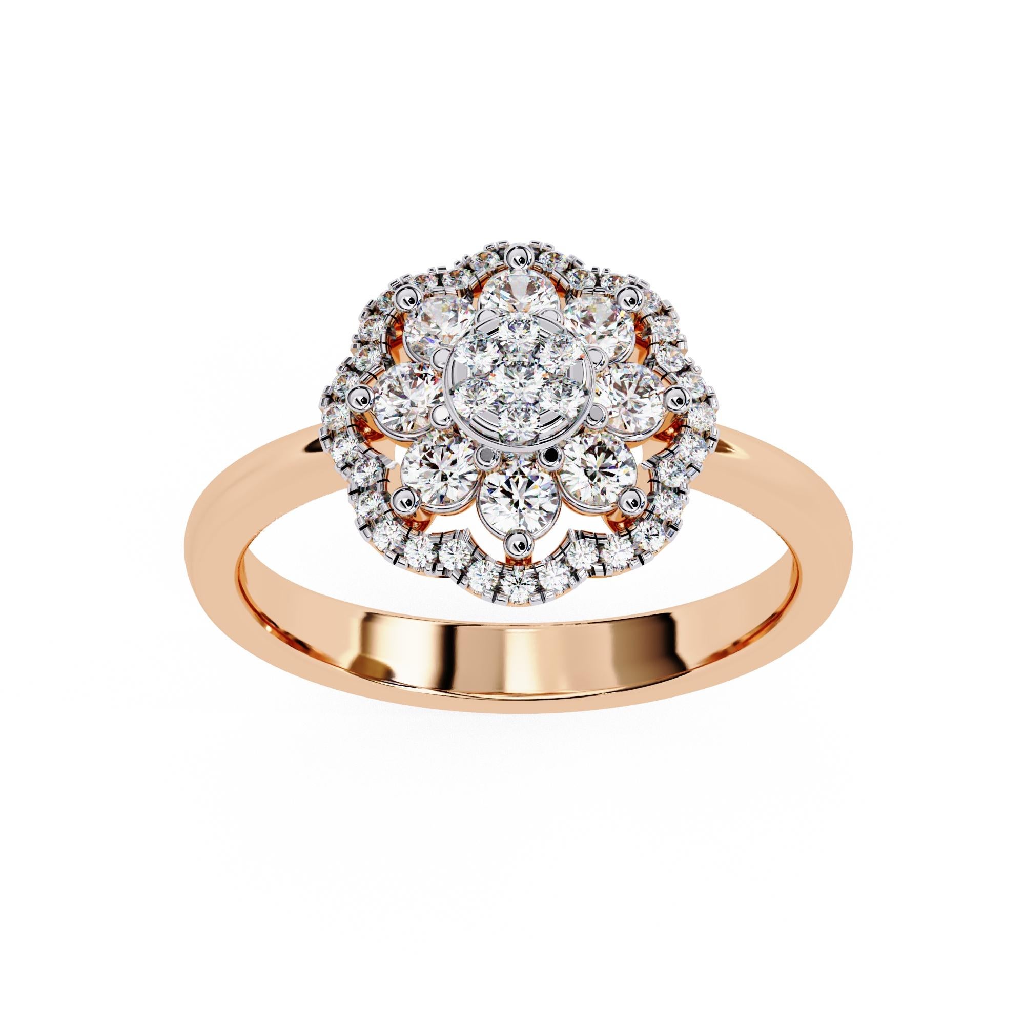 1/2 Ctw Round Floral Cluster Diamond Ring, 14K Solid Gold, SI GH For Sale 4
