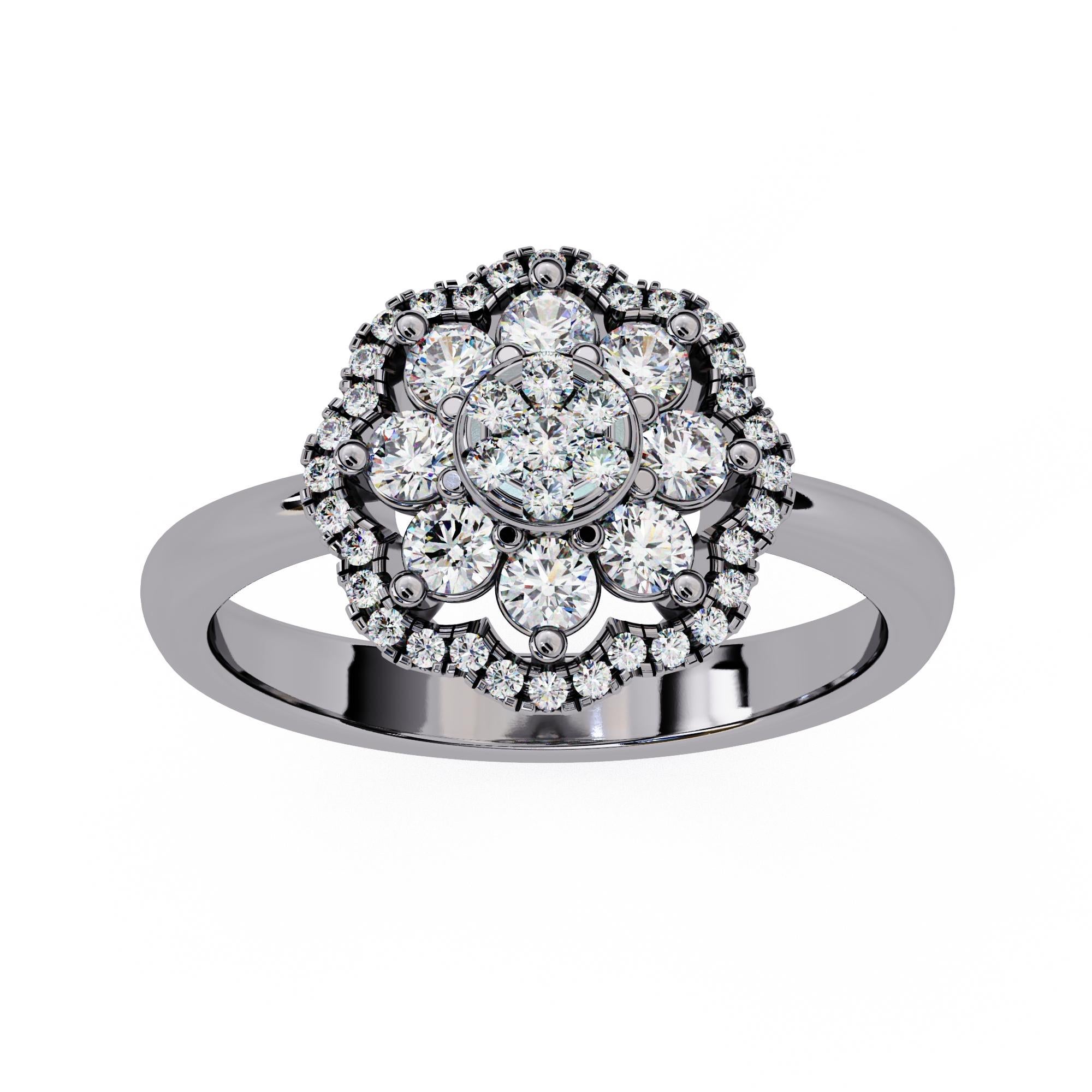 1/2 Ctw Round Floral Cluster Diamond Ring, 14K Solid Gold, SI GH For Sale 7