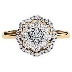 1/2 Ctw Round Floral Cluster Diamond Ring, 14K Solid Gold, SI GH
