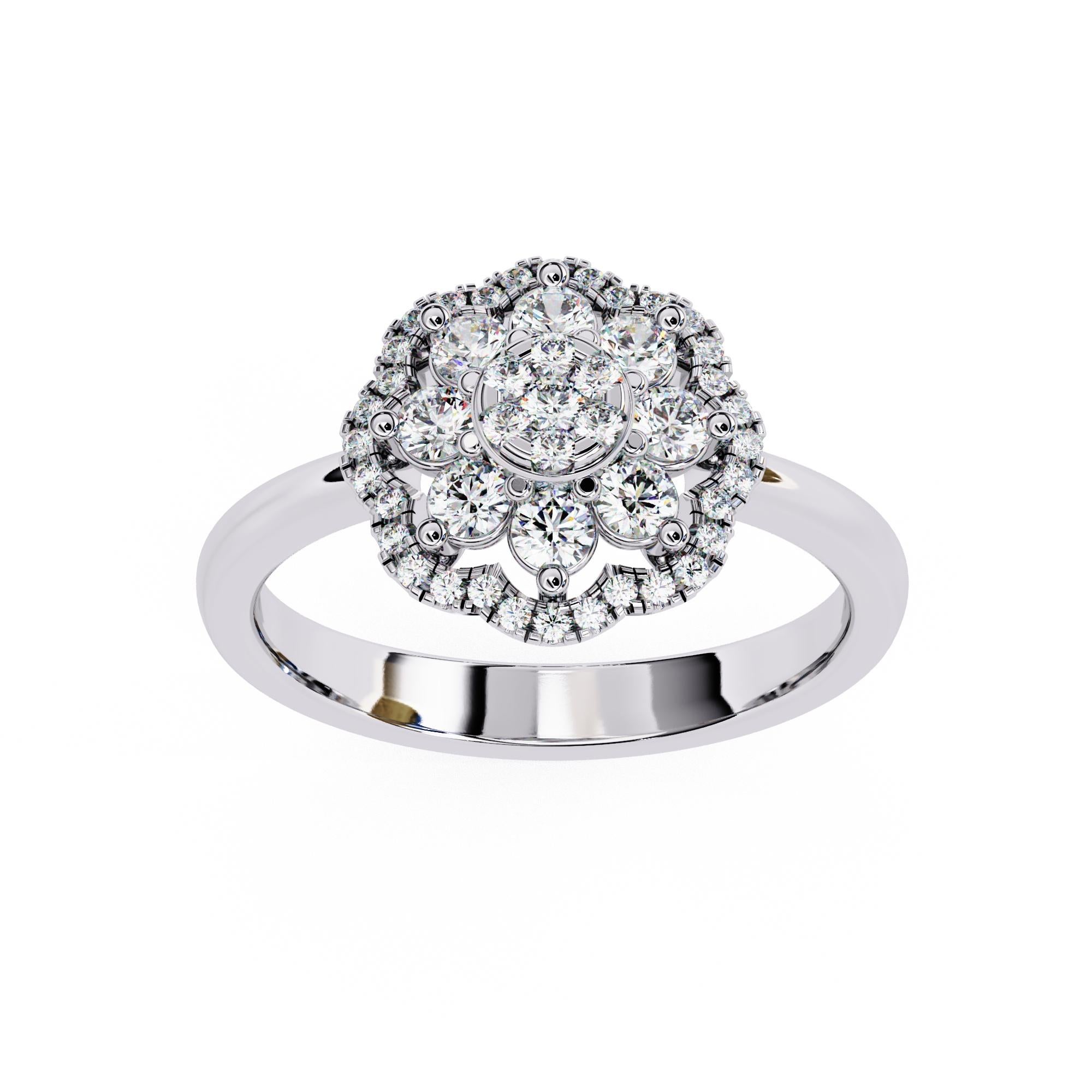 Contemporary 1/2 Ctw Round Floral Cluster Diamond Ring, 14K Solid Gold, SI GH For Sale