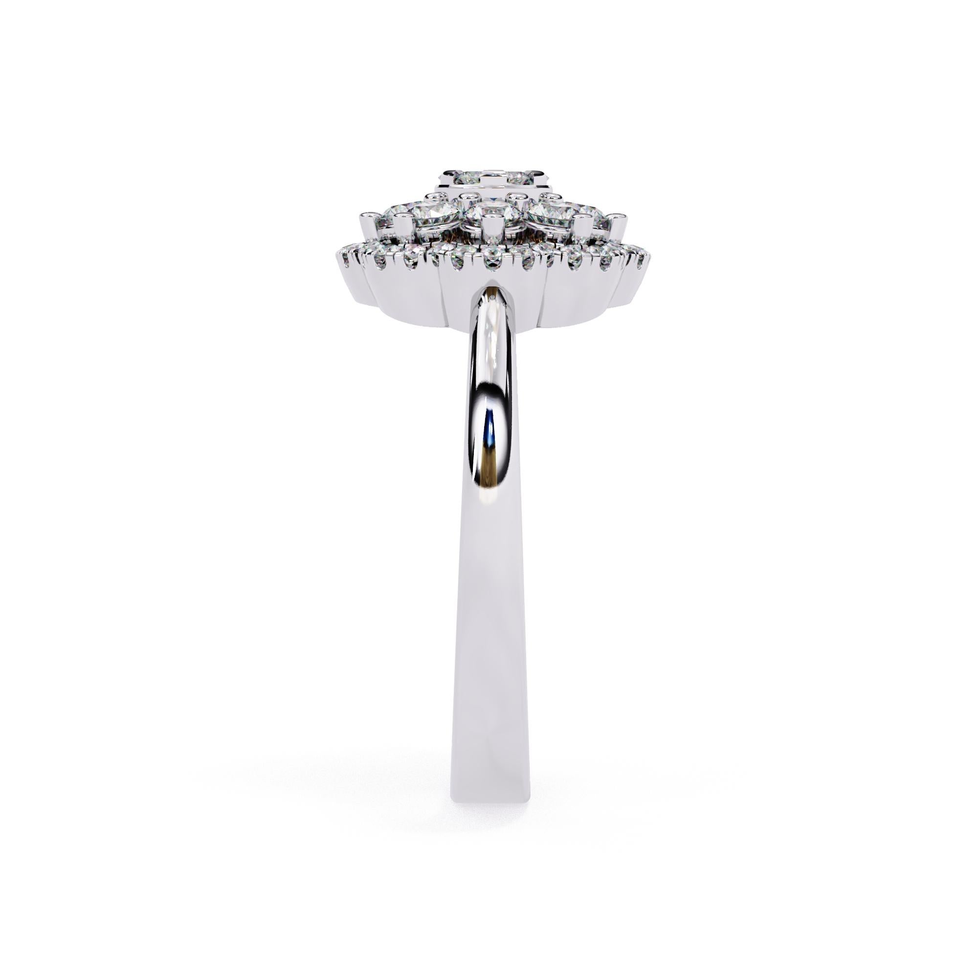 1/2 Ctw Round Floral Cluster Diamond Ring, 14K Solid Gold, SI GH In New Condition For Sale In New York, NY