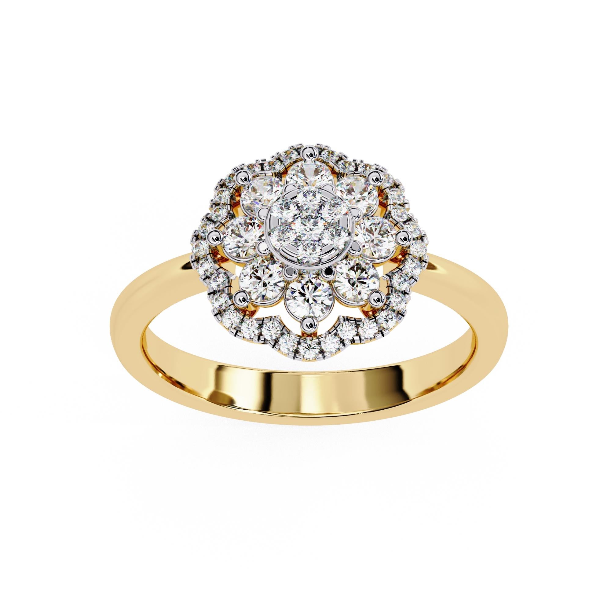 Women's 1/2 Ctw Round Floral Cluster Diamond Ring, 14K Solid Gold, SI GH For Sale