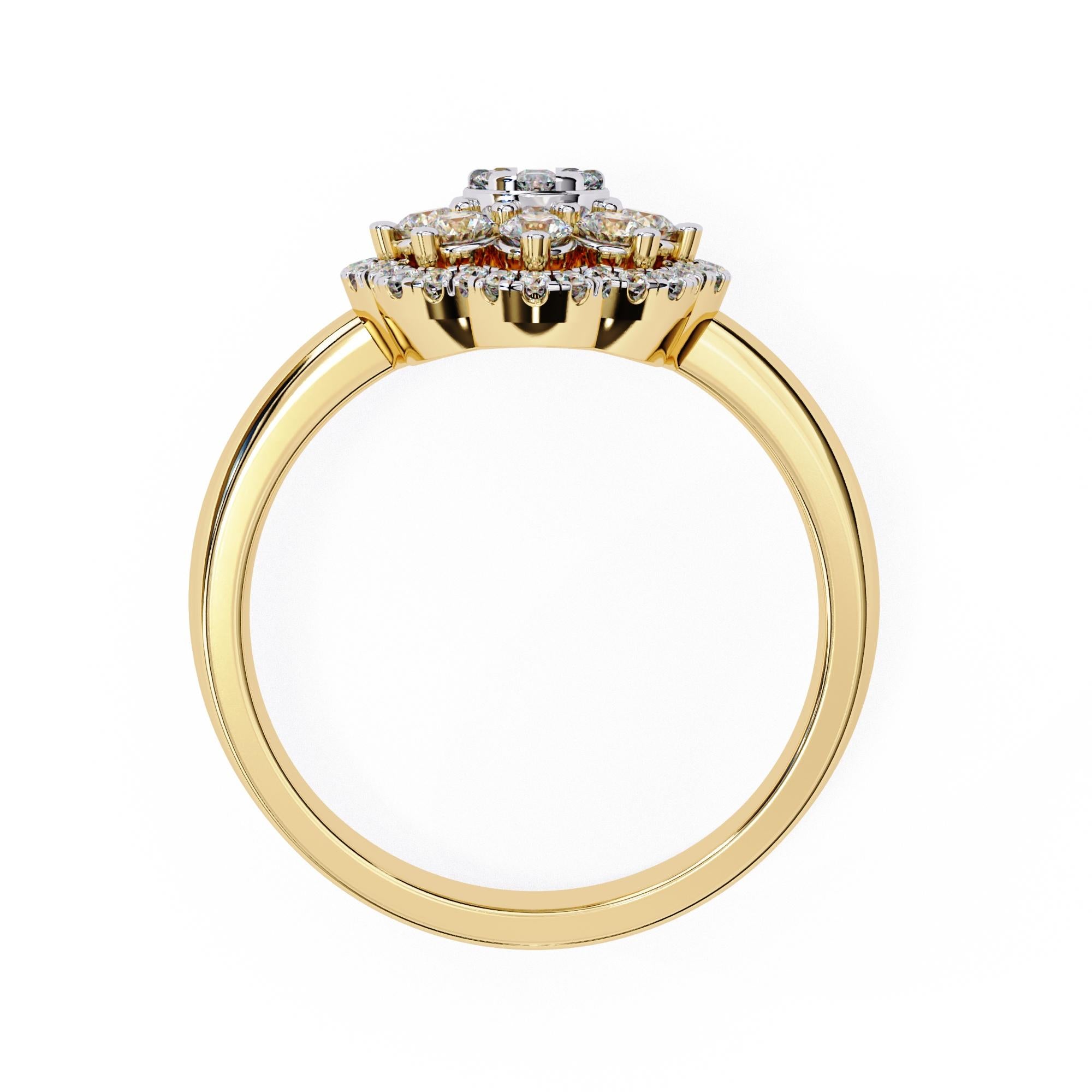 1/2 Ctw Round Floral Cluster Diamond Ring, 14K Solid Gold, SI GH For Sale 1