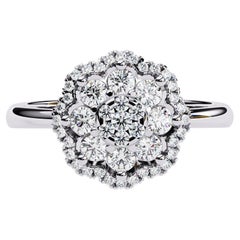 1/2 Ctw Round Floral Cluster Diamond Ring, 14K Solid Gold, SI GH