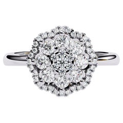 1/2 Ctw Runder floraler Cluster-Diamantring mit Blumenmuster, 14K Massivgold, SI GH