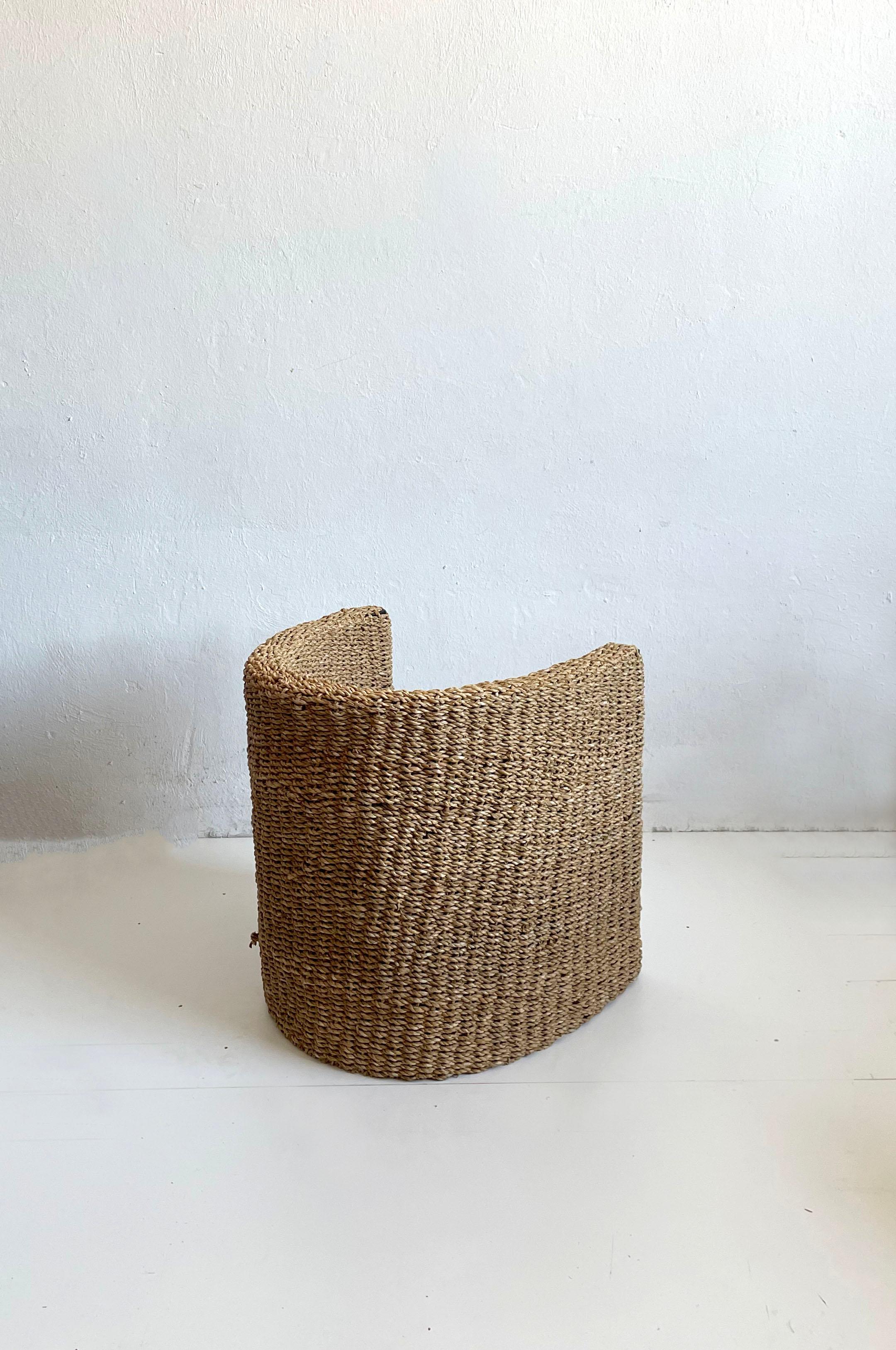 Handwoven Barrel Back Banana Leaf Armchair, c 1970s-1980s 4