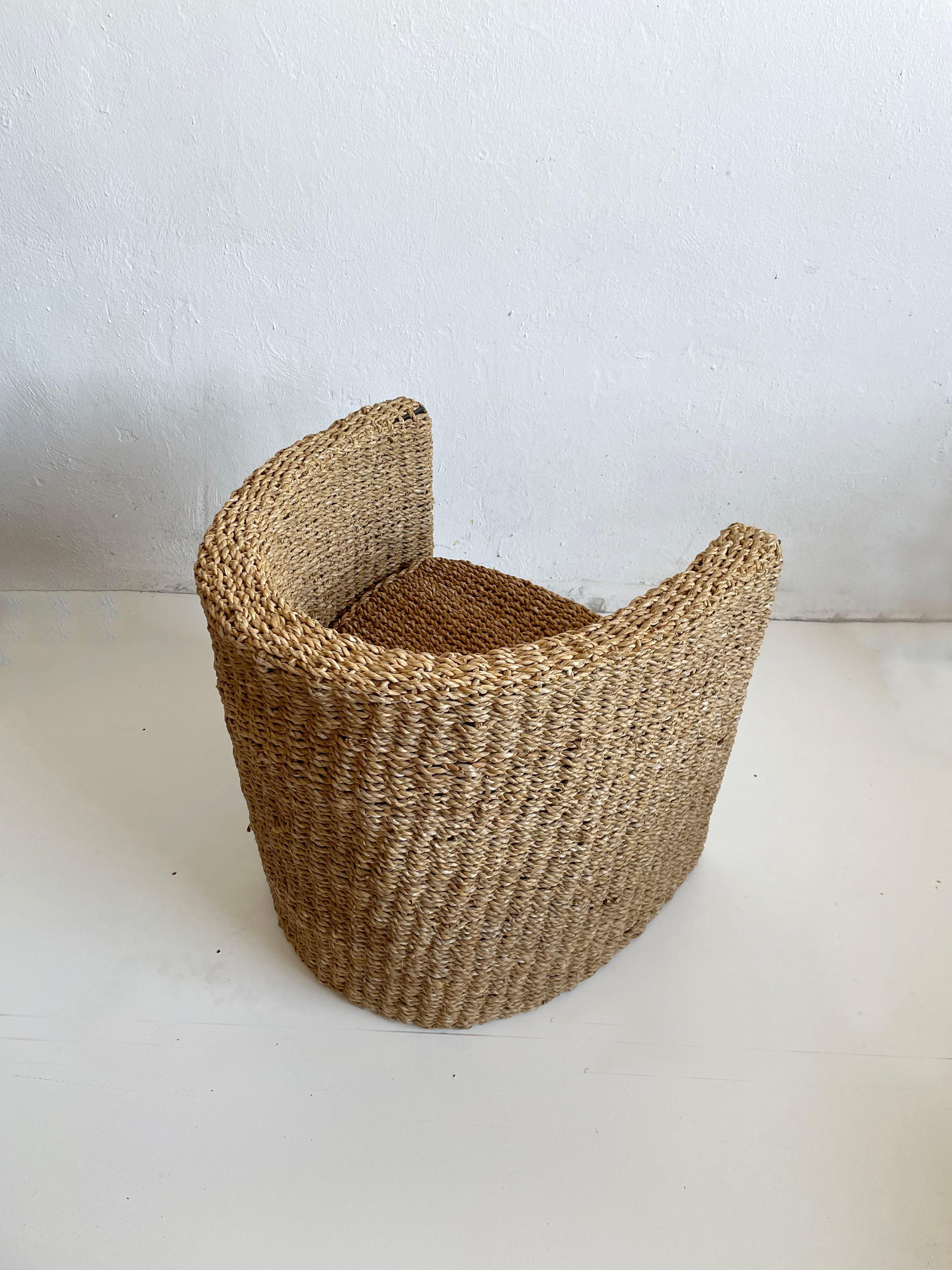 Handwoven Barrel Back Banana Leaf Armchair, c 1970s-1980s 5