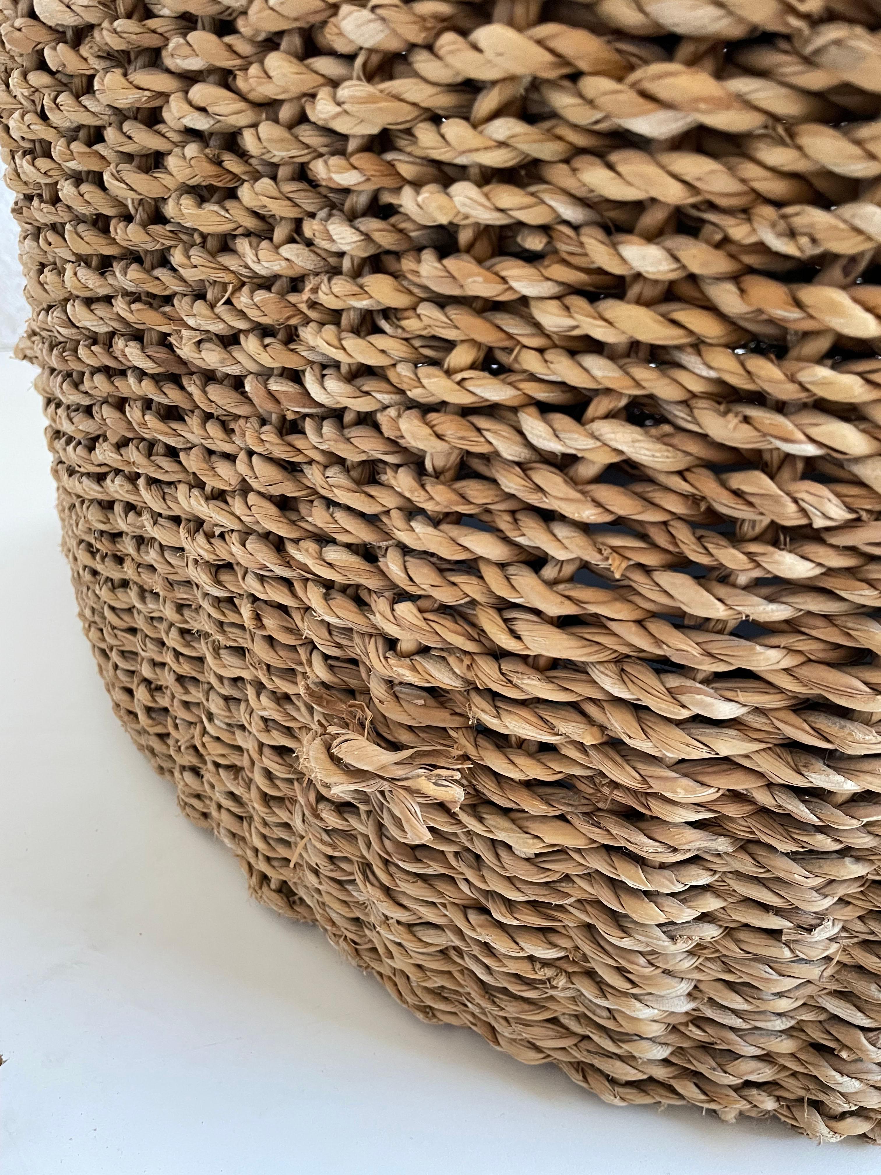 Handwoven Barrel Back Banana Leaf Armchair, c 1970s-1980s 6