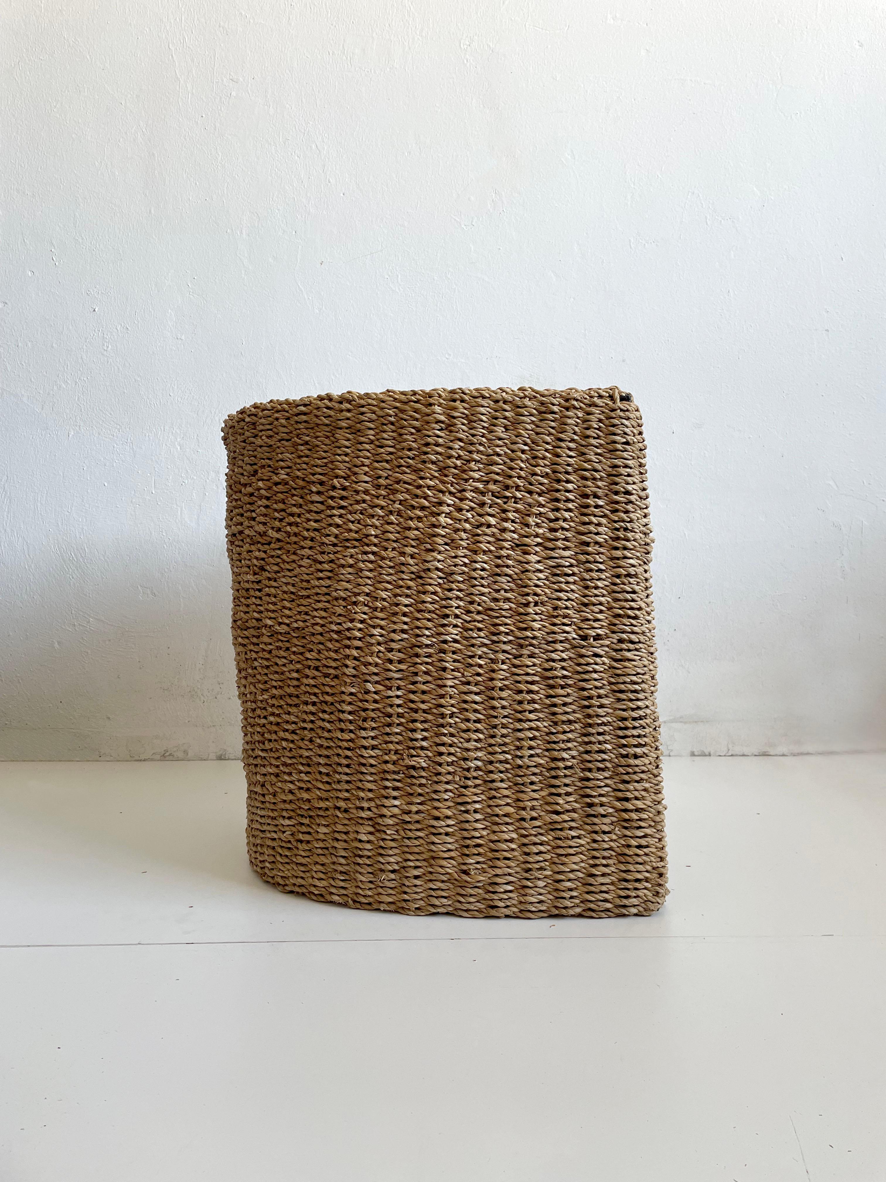 Handwoven Barrel Back Banana Leaf Armchair, c 1970s-1980s 2