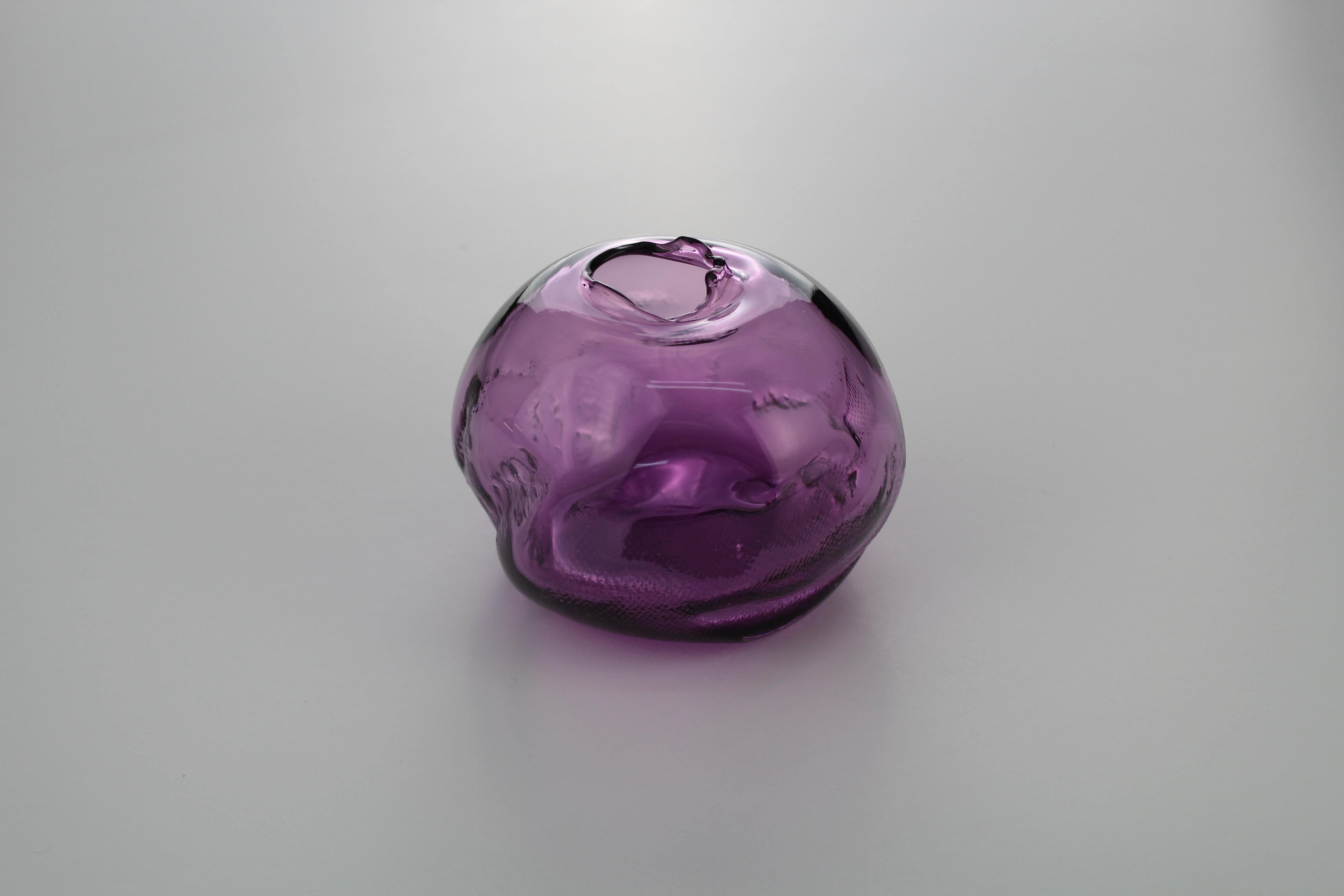 Hand-Crafted 1/2 Ltr Forms, Amethyst Reddish, Handmade Glass Object by Vogel Studio For Sale