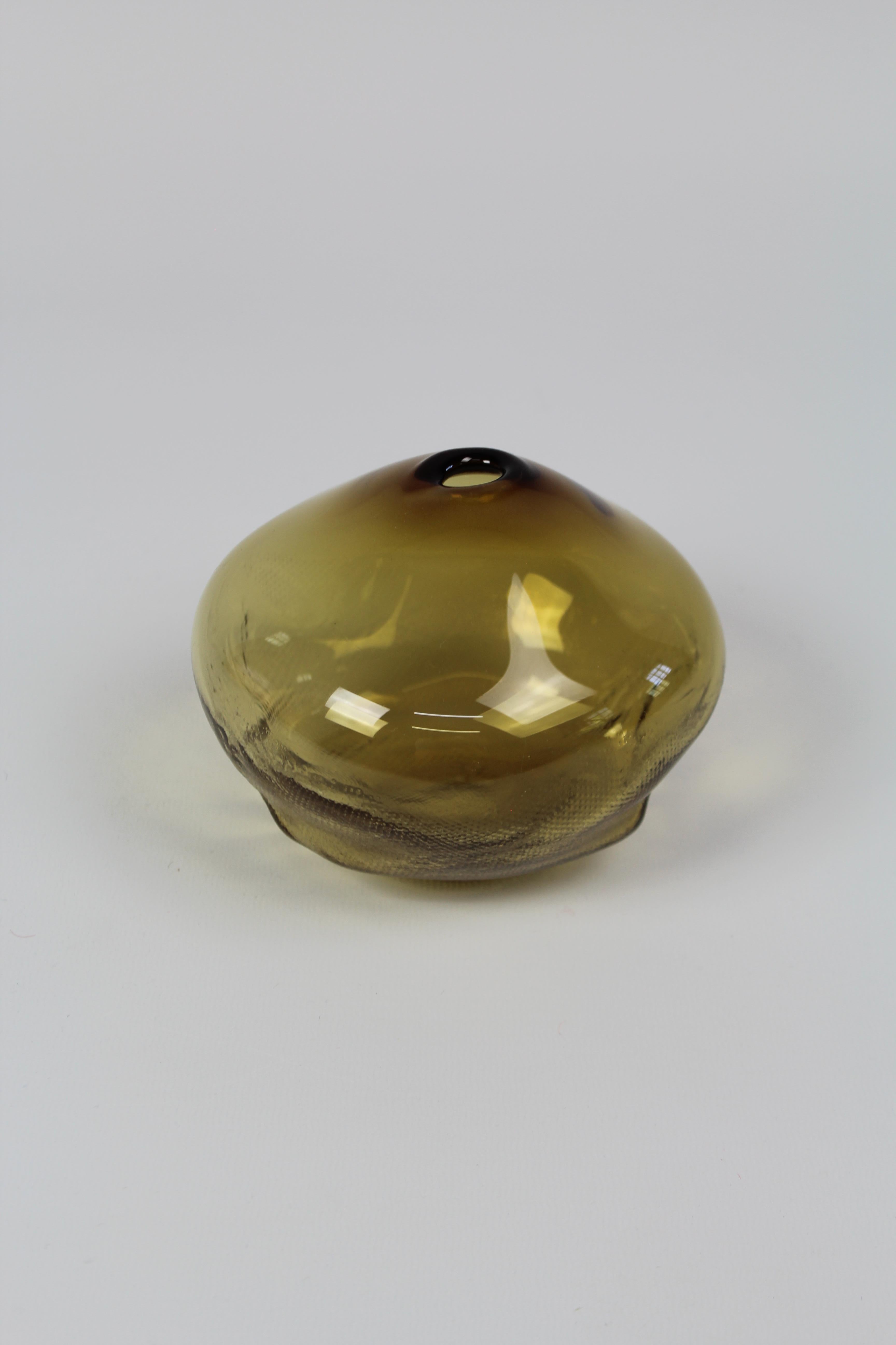 Hand-Crafted 1/2 Ltr Forms, Olive green, Handmade Glass Object by Vogel Studio For Sale