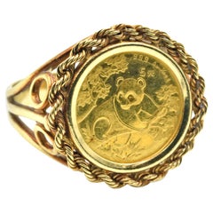 1/2 Panda Coin Ring 14 Karat Yellow Gold