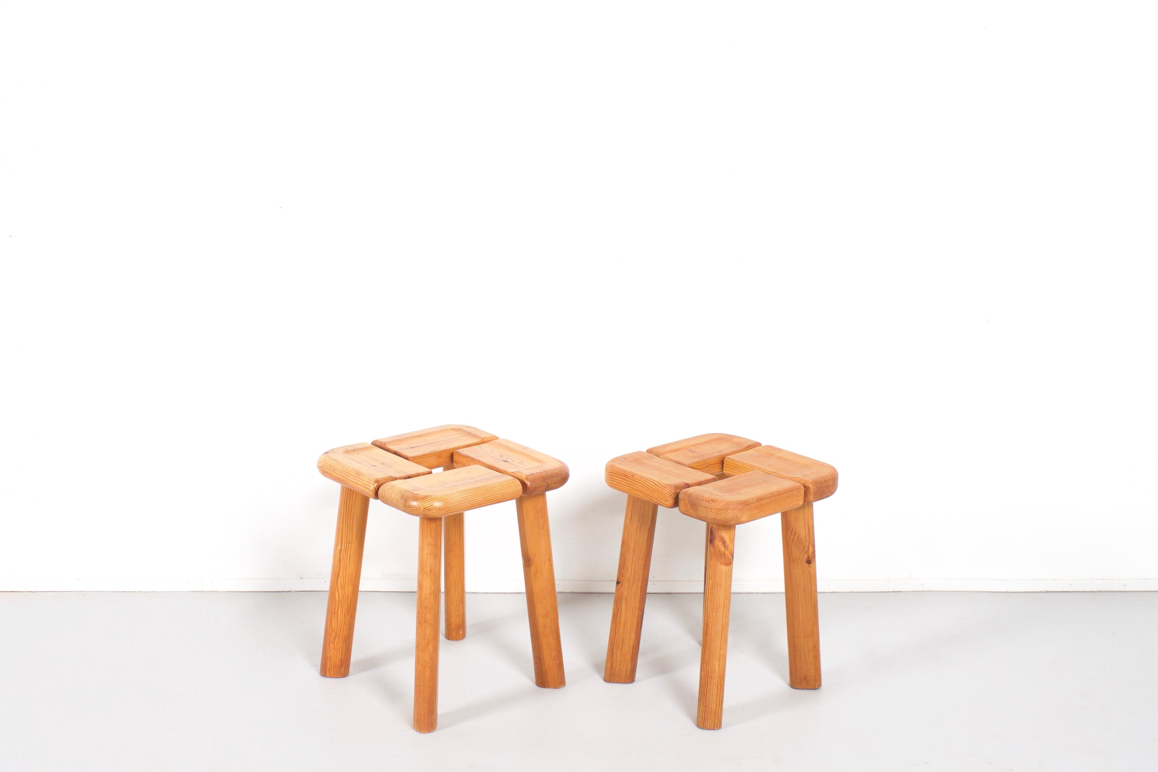 1/2 Pine Stools in the Style of Lisa Johansson-Pape In Good Condition In Echt, NL