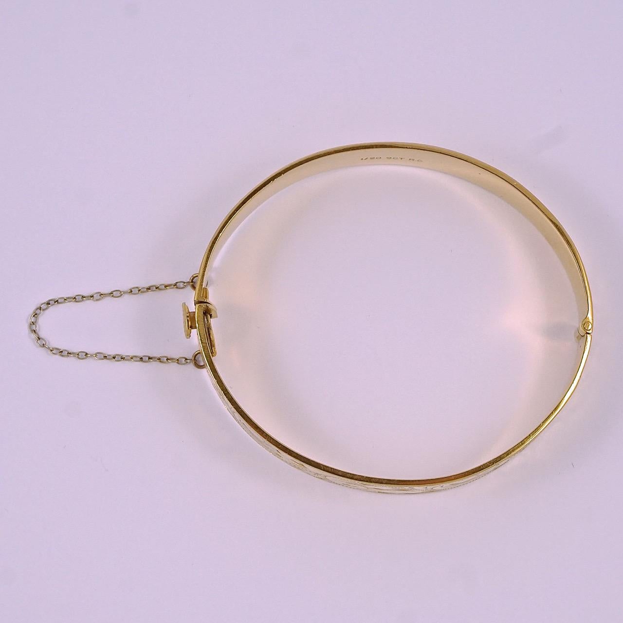 Women's or Men's 1/20 9ct Rolled Gold Scroll Engraved Bangle Bracelet