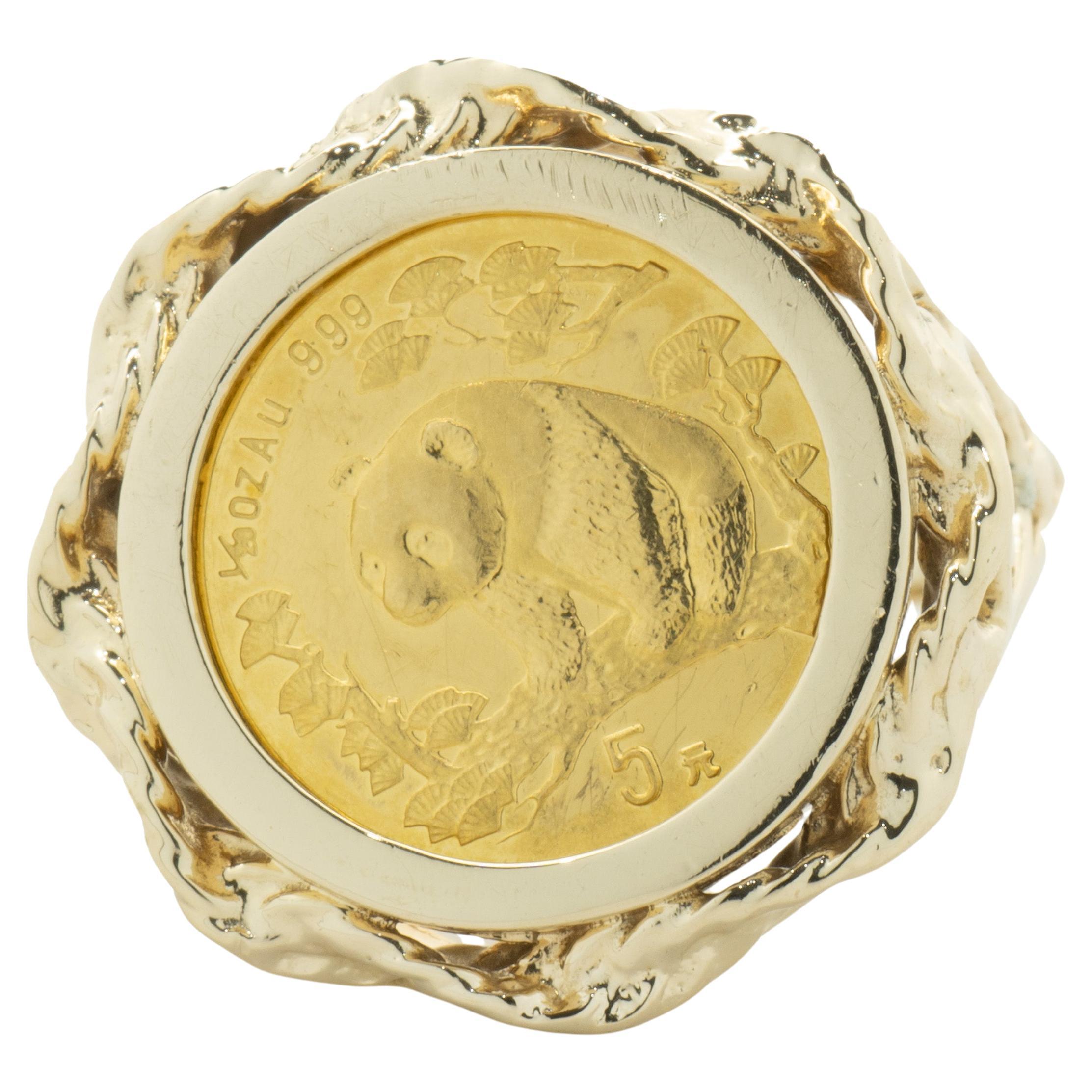 1/20 oz Panda Coin in 14 Karat Yellow Gold Bezel Ring