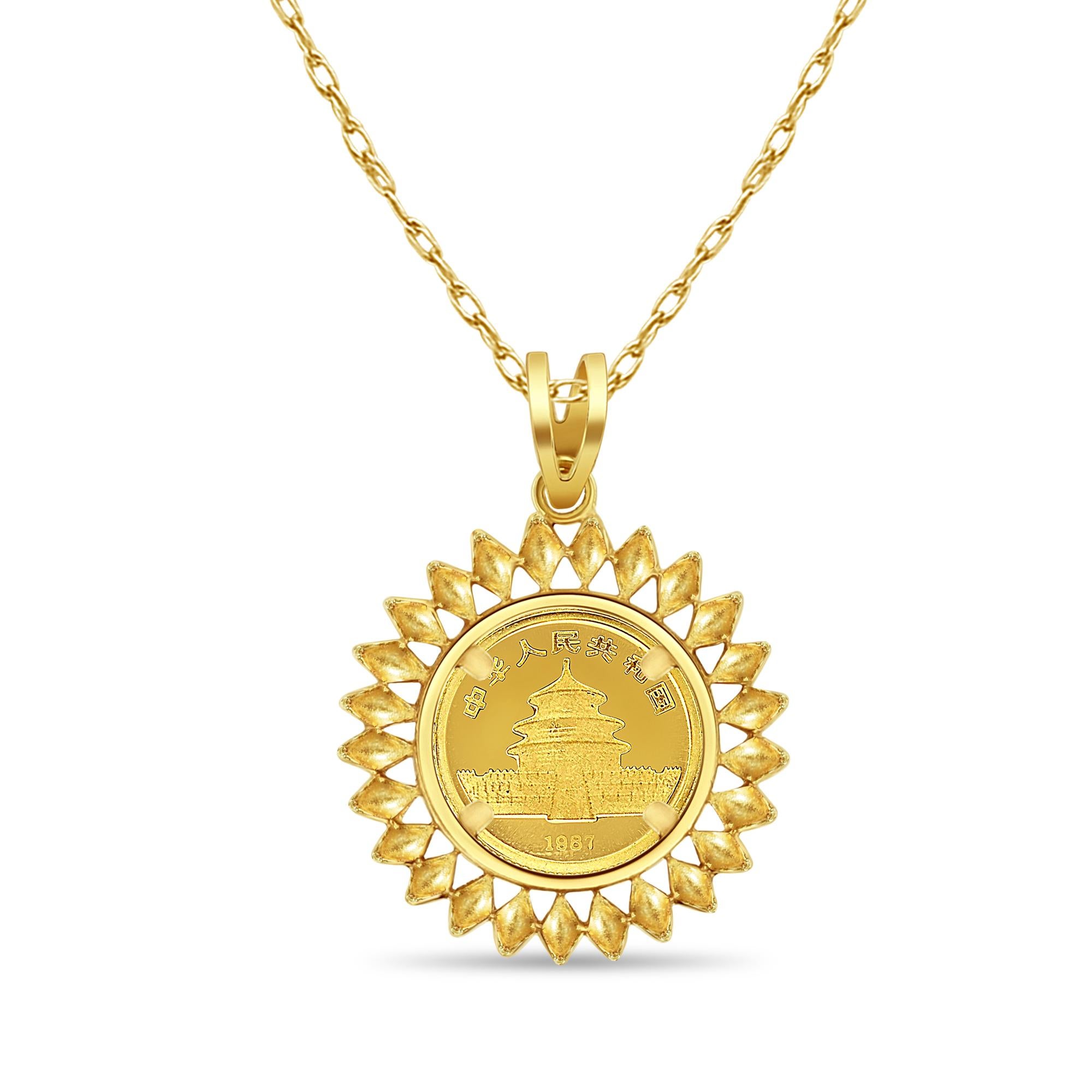 Moneta d'oro con panda cinese da 1/20OZ e collana con castone azteco In condizioni Nuovo in vendita a Sugar Land, TX