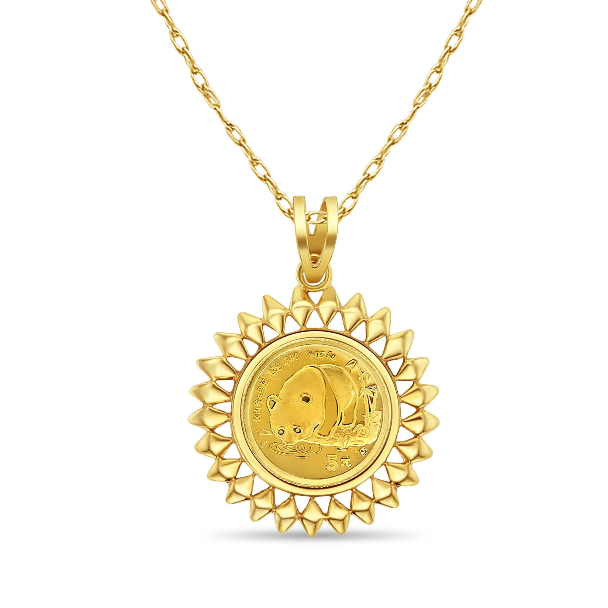 da uomo o donna Moneta d'oro con panda cinese da 1/20OZ e collana con castone azteco in vendita
