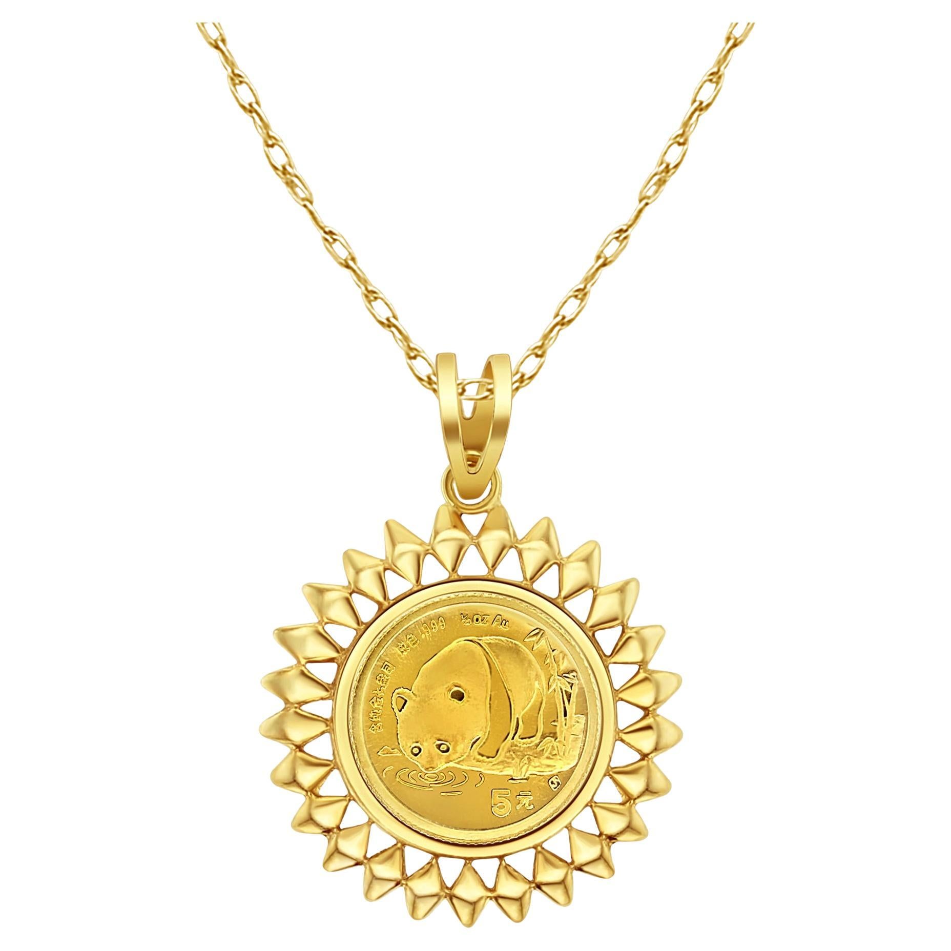 Moneta d'oro con panda cinese da 1/20OZ e collana con castone azteco