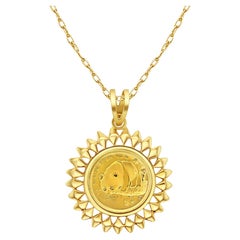 Moneta d'oro con panda cinese da 1/20OZ e collana con castone azteco