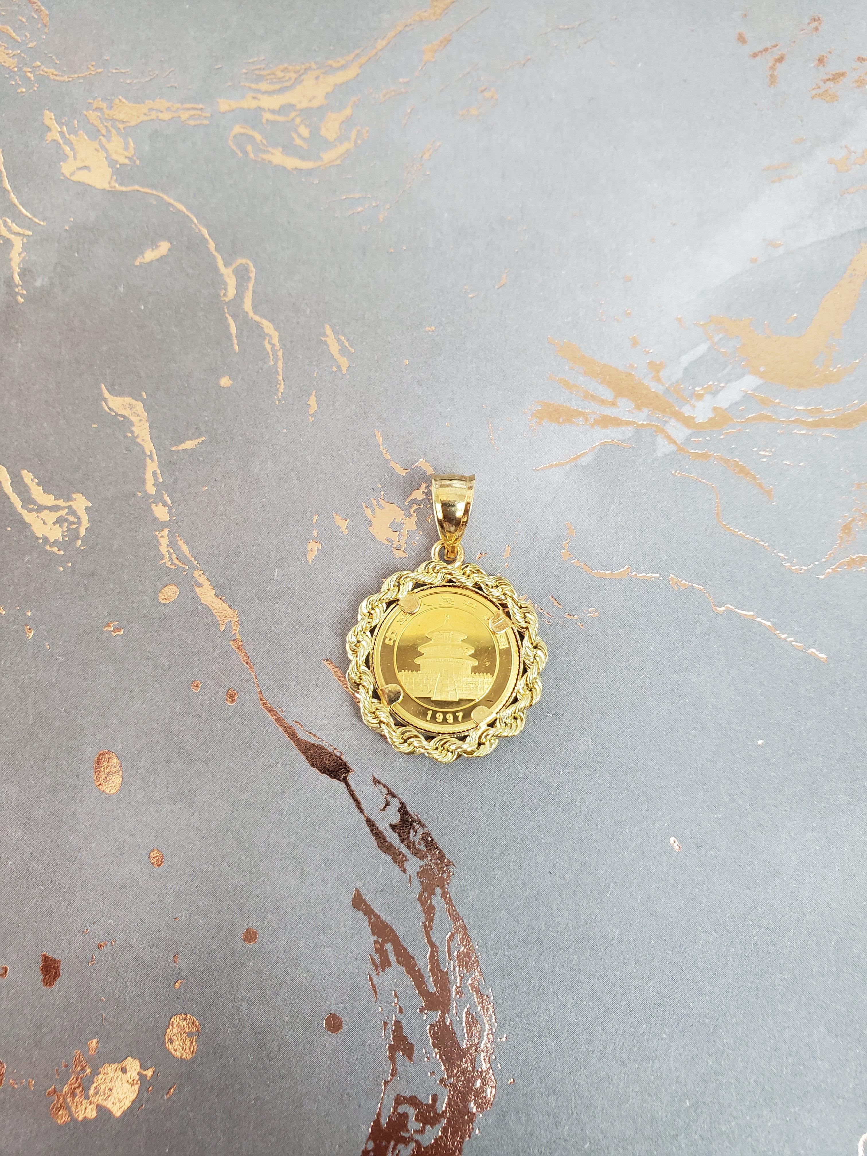 1/20OZ Fine Gold Panda Coin Necklace with Rope Bezel In New Condition For Sale In Sugar Land, TX