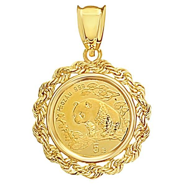 1/20OZ Fine Gold Panda Coin Necklace with Rope Bezel For Sale
