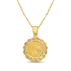 1/20OZ Collar de Oro Fino con Moneda de Panda y Bisel de Cuerda
