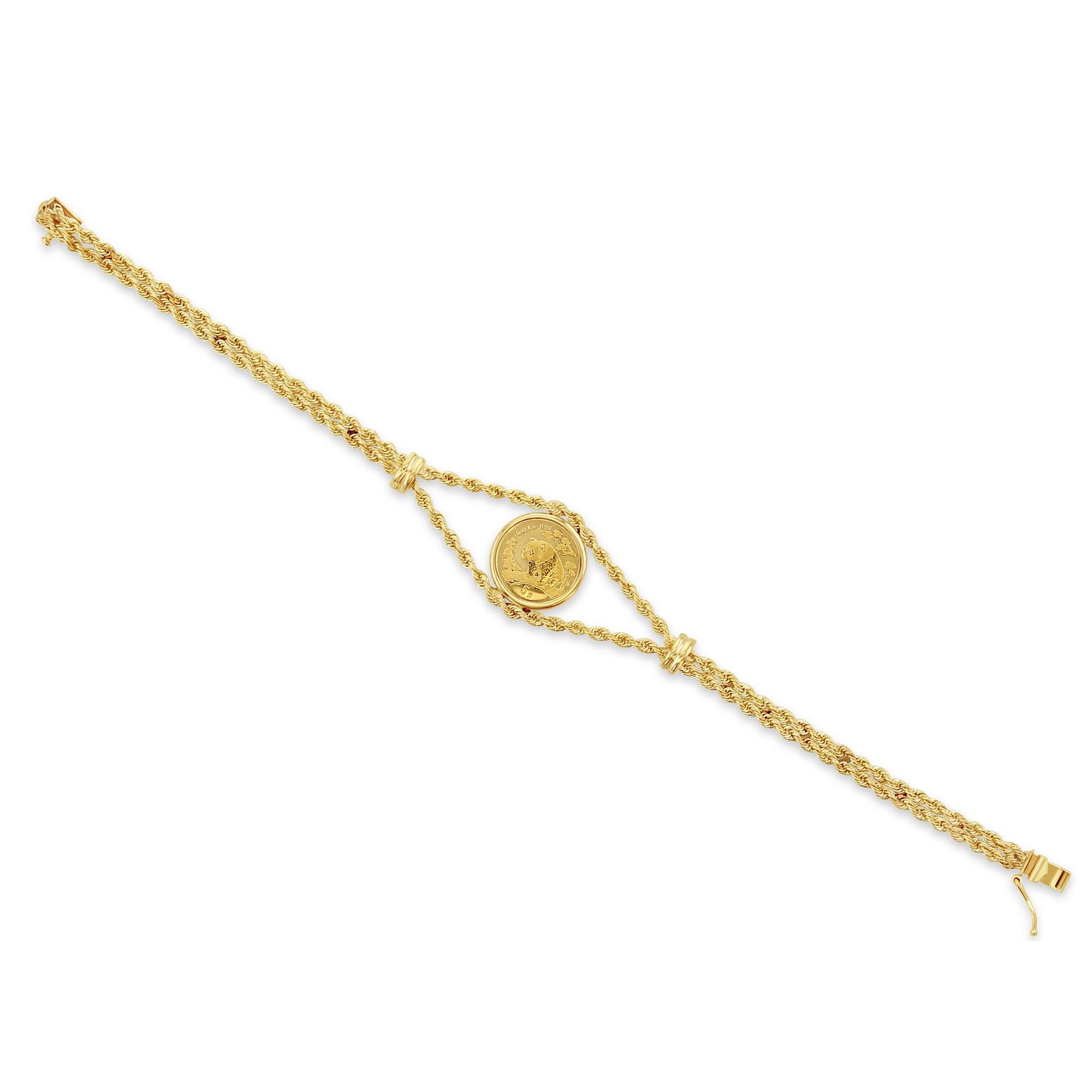 Women's or Men's 1/20OZ Panda Coin Bracelet with Polished Bezel For Sale