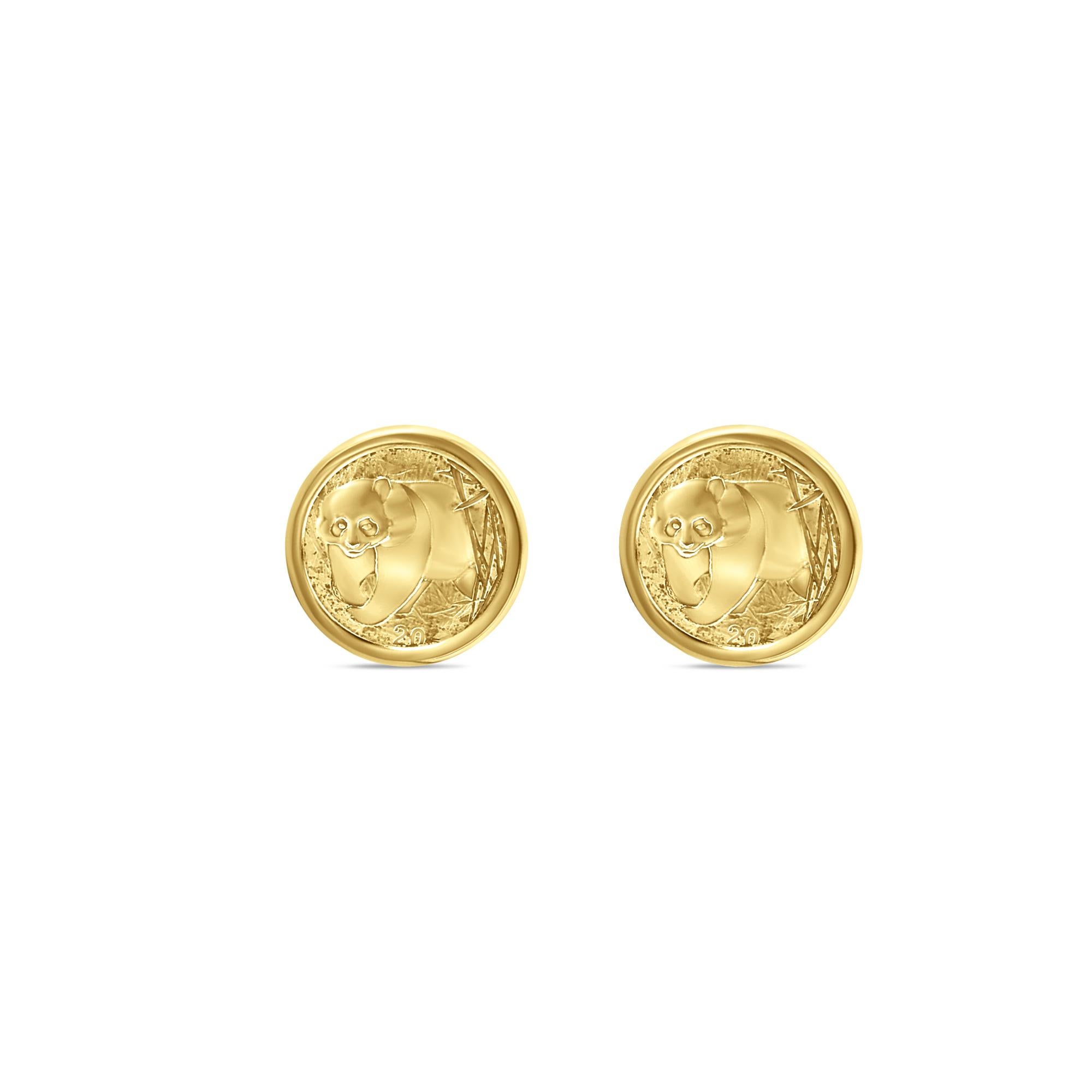 1/20OZ Panda Coin Cuff Links with 14k Yellow Gold Polished Bezel Frame Unisexe en vente