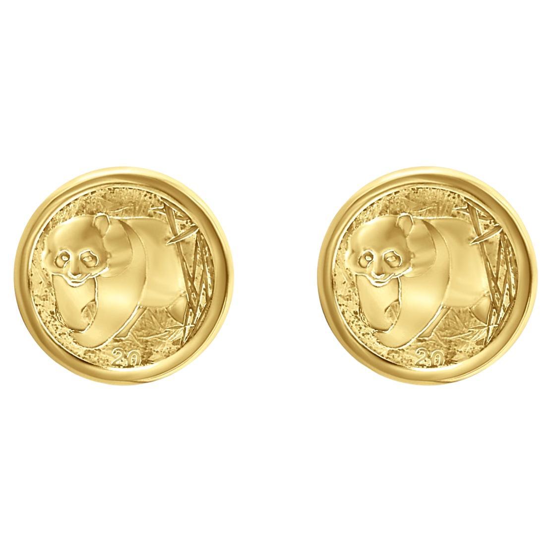 1/20OZ Panda Coin Cuff Links with 14k Yellow Gold Polished Bezel Frame en vente