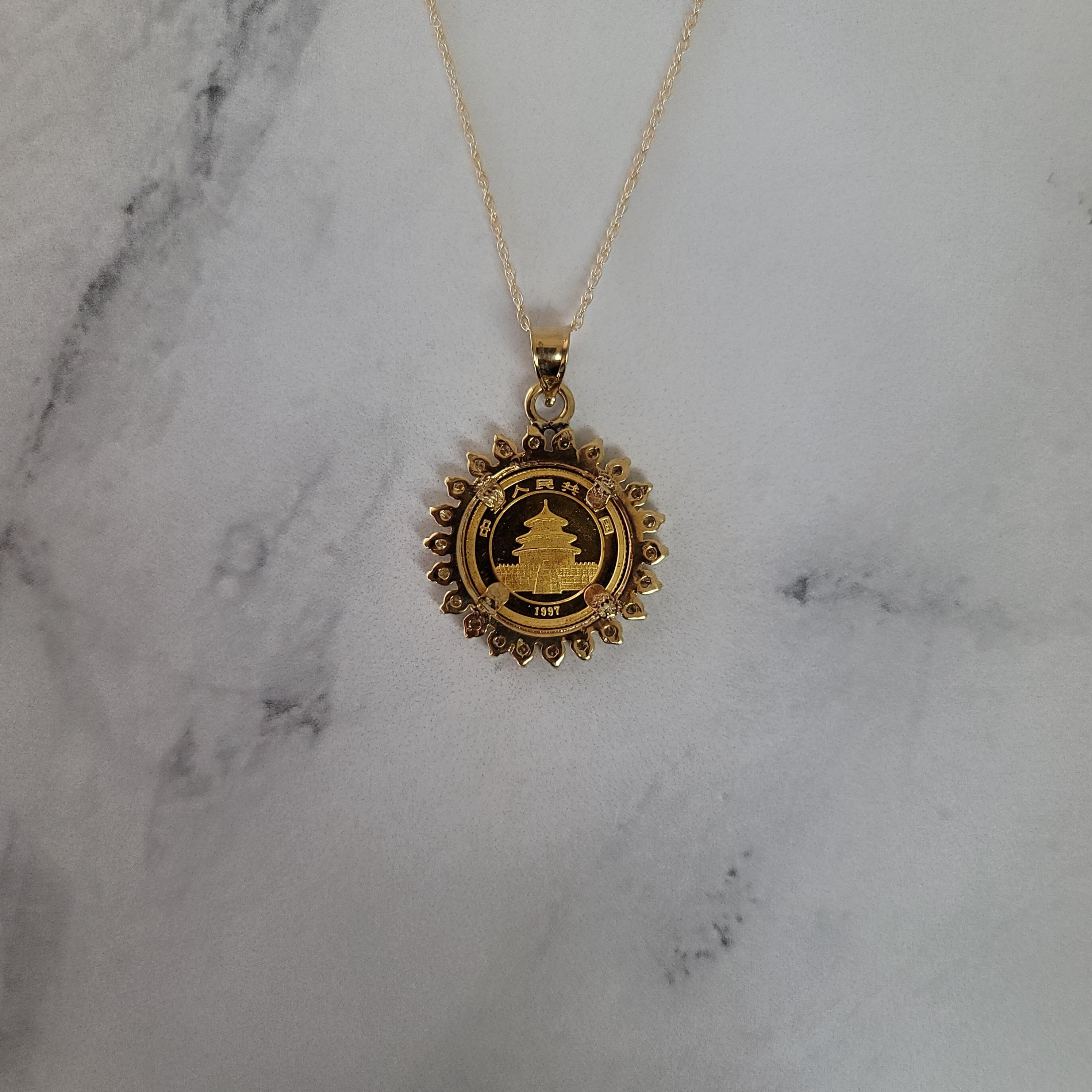 Collana aureola con diamante Panda Coin da 1/20OZ In condizioni Nuovo in vendita a Sugar Land, TX