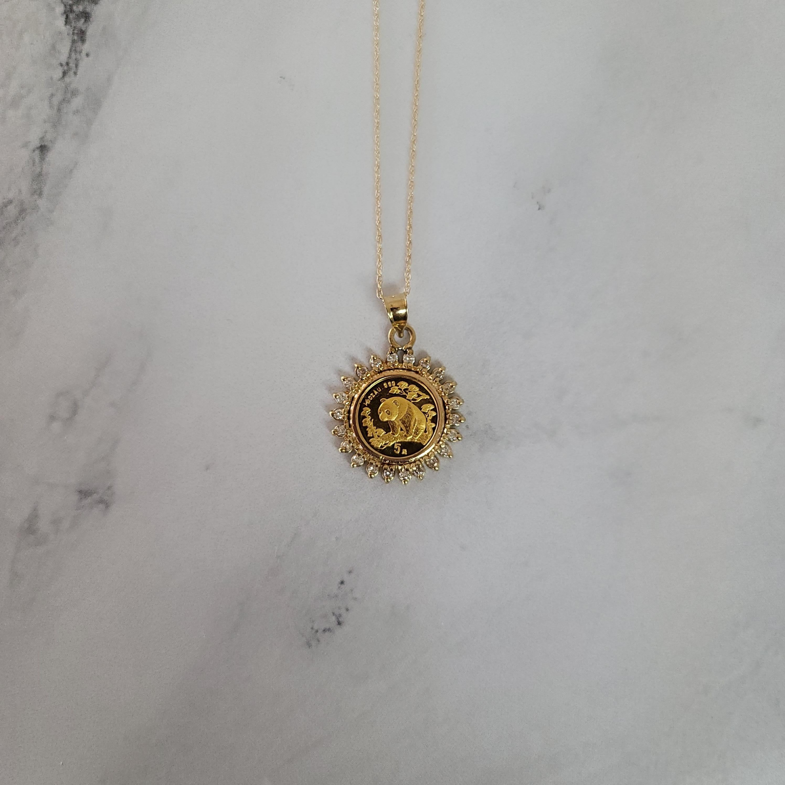 da uomo o donna Collana aureola con diamante Panda Coin da 1/20OZ in vendita